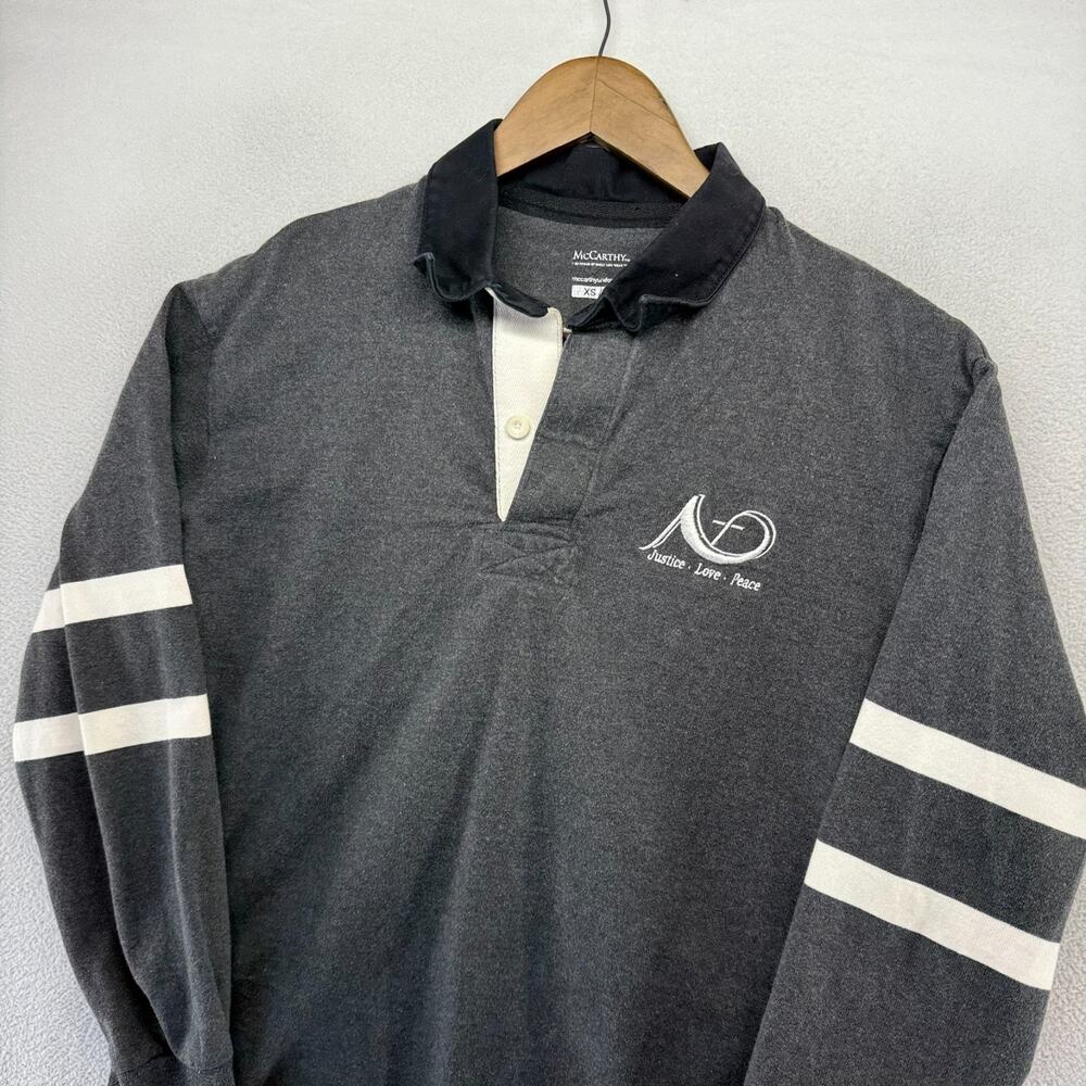 Mccarthy Rugby Shirt Men's XS Gray Black Collar Embroidered Knights Thick y2k - Picture 1 of 8